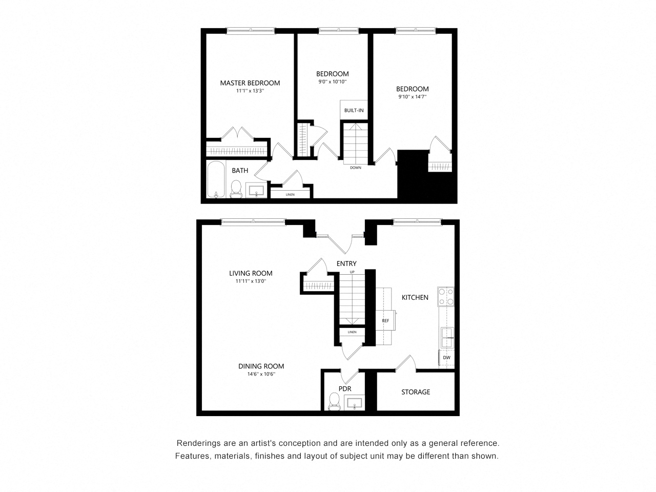 Floor plan for 3 beds, 2 baths, 1480 sqft